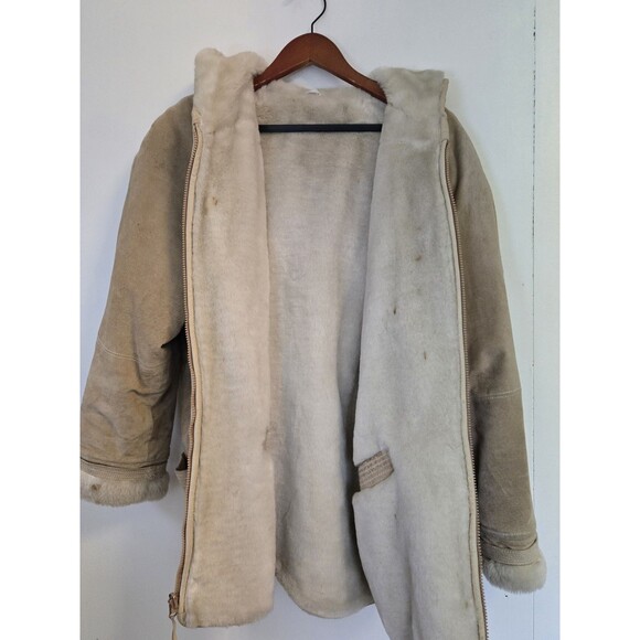 VTG Winlet‎ Leather Coat Jacket  Womens M Faux Fur Lined Tan 80s Suede Leather - Picture 12 of 14